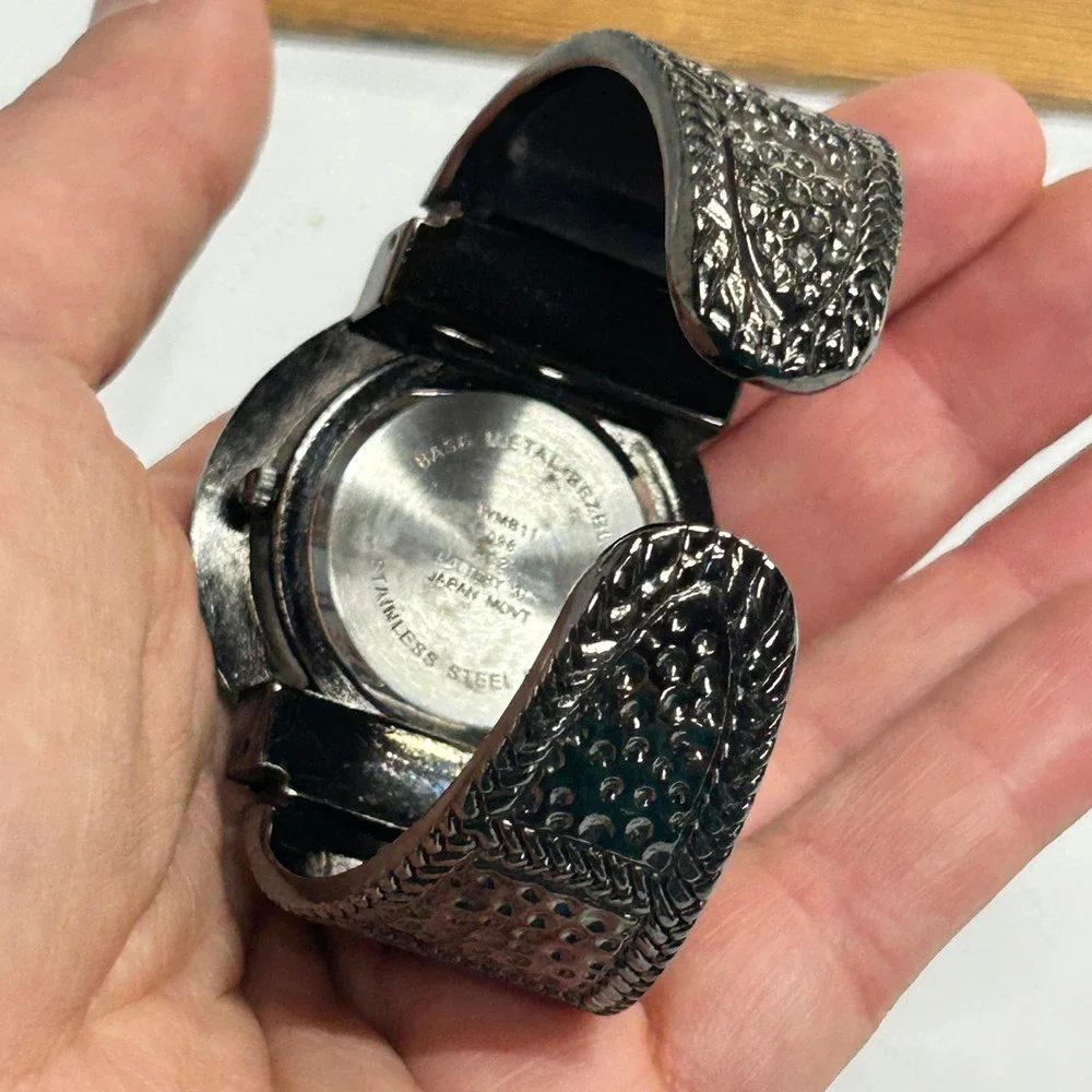 Gothic‎ Cuff Wrist Watch Textured Gunmetal Metal Dark Academia Steampunk Grunge